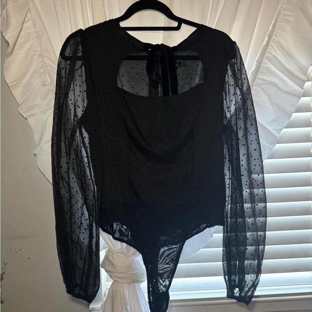 Lulu's Black Sheer Sleeve Bodysuit